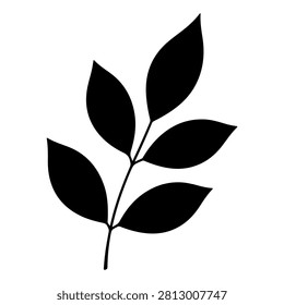 Simple black silhouette of a leaf with multiple leaflets, ideal for nature-themed projects, logos, or botanical artwork.