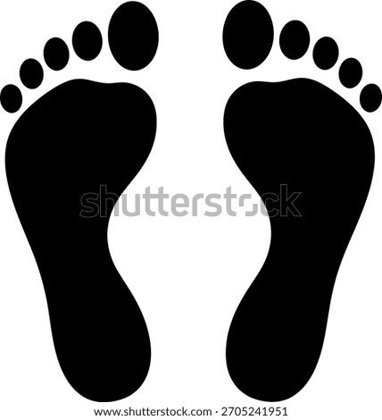 Simple black silhouette of left and right human bare footprints, clean minimalist graphic vector icon.
