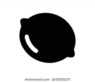 A simple black silhouette of a lemon stands out against a white background, representing freshness and zest while highlighting its unique oval shape and texture.