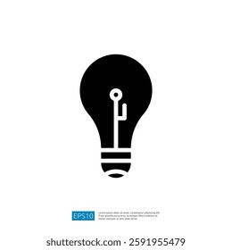 A simple black silhouette of a light bulb, symbolizing ideas, creativity, and innovation. The design is minimalistic, emphasizing the bulb's shape and internal structure.