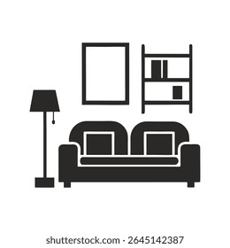 Simple Black Silhouette Living Room Interior Design Sofa Lamp Bookshelf Picture Frame Home Decor 1