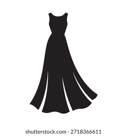 Eine schlichte schwarze Silhouette eines langen Abendkleides wird angezeigt