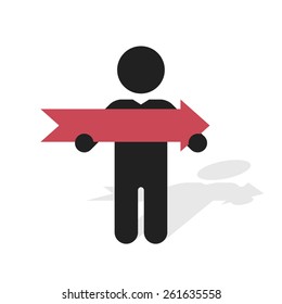 simple black silhouette of a man holding a red arrow