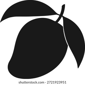 Silueta negra simple de una fruta de mango con hojas