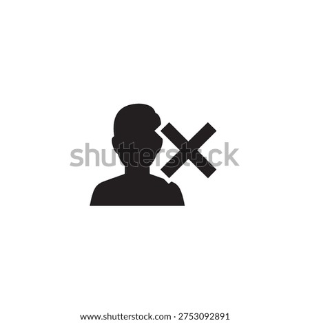 A simple black silhouette of a man's head and shoulders with a large cross mark to the side, symbolizing refusal or rejection in a clear and bold graphic illustration.