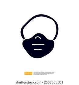 A simple black silhouette of a medical face mask, symbolizing health and safety measures, particularly in response to airborne diseases.