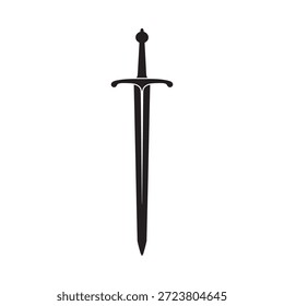 Una silueta negra simple de una espada medieval sobre un fondo blanco
