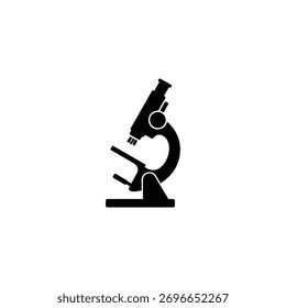 Uma silhueta preta simples de um microscópio é centrada em um fundo branco limpo.