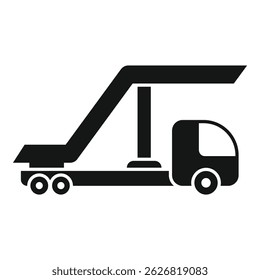 Simple black silhouette of a mobile airport passenger boarding ramp being towed by a truck