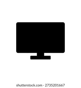 Simple, black silhouette of a modern computer monitor on a stand, against a white background.