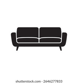 Simple black silhouette of a modern two seater sofa with tapered legs