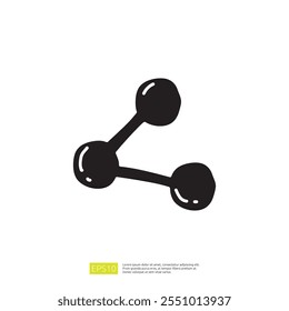 Uma silhueta preta simples de uma estrutura molecular, representando conexões e interações na ciência.