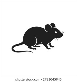 A simple black silhouette of a mouse with a long tail and large ears