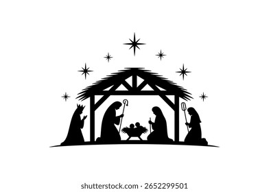 Simple Black Silhouette of the Nativity Scene