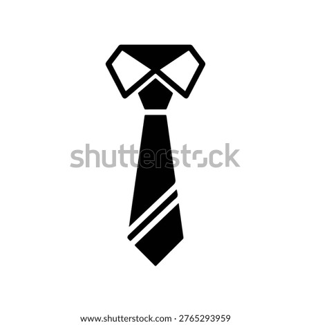 A simple, black silhouette of a necktie, featuring a classic knot and striped pattern. It represents professionalism, style, and formal attire.