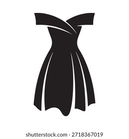 A simple black silhouette of an off the shoulder cocktail dress design