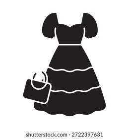 Eine einfache schwarze Silhouette eines off the Schulter Kleid und Handtasche