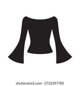 Silueta negra simple de una blusa fuera del hombro con mangas acampanadas