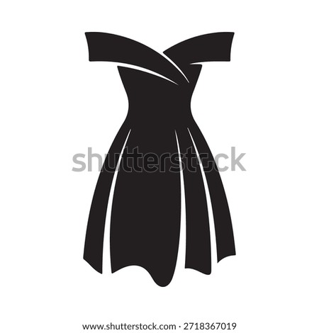 A simple black silhouette of an off the shoulder cocktail dress design