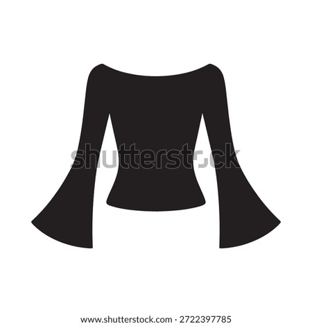 Simple black silhouette of an off the shoulder blouse with flared sleeves