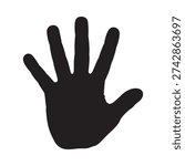 A simple black silhouette of an open human hand with fingers spread