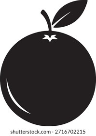 Eine einfache schwarze Silhouette einer Orange mit einem Blatt und einem Stiel