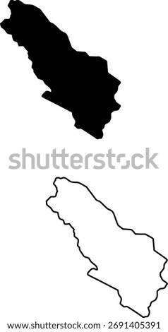 Simple black silhouette and outline map showing an elongated geographic territory presented on a clean white background.