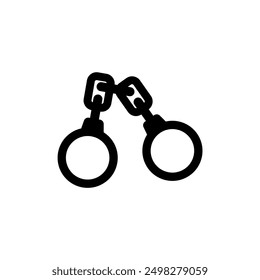 A simple black silhouette of a pair of handcuffs against a plain white background, conveying a sense of law enforcement, security, and restraint.