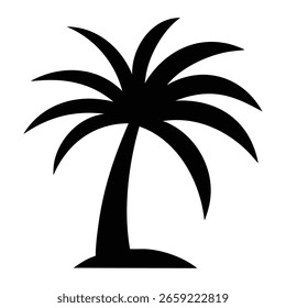 Simple Black Silhouette Palm Tree Icon: Tropical Summer Vacation Design Element