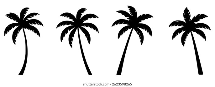 Simple black silhouette palm trees isolated on white background