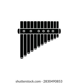 A simple black silhouette of a pan flute, a wind instrument consisting of multiple pipes of gradually increasing length.