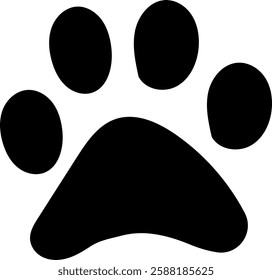 Simple black silhouette of a paw print against a clean white backdrop, creating a striking high contrast image ideal for pet related designs