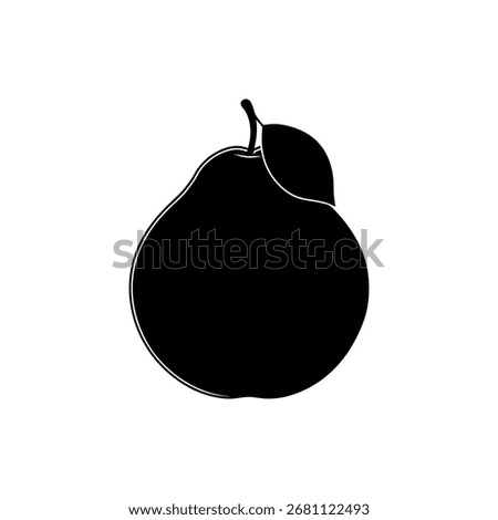 Simple black silhouette of a pear with a leaf and stem graphic art
