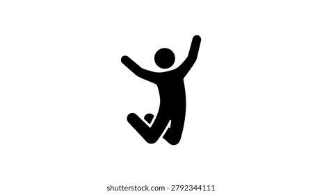 A simple black silhouette of a person jumping in the air with arms raised