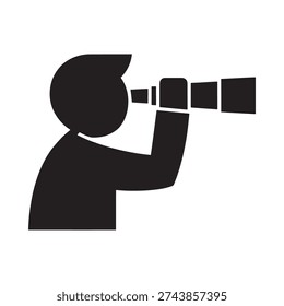 Simple black silhouette of a person looking through binoculars