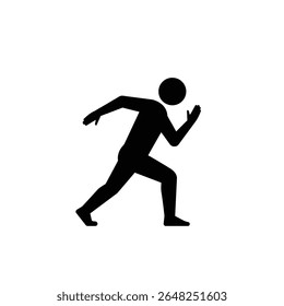Uma silhueta preta simples de uma pessoa em uma pose de aquecimento de corrida contra um fundo branco O estilo é minimalista e baseado em vetor