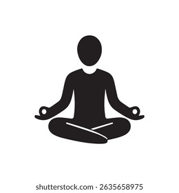A simple black silhouette of a person sitting in a lotus position meditating with fingers relaxed and open