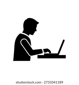 Simple black silhouette of a person using a laptop, showcasing a clean, distinctive silhouette style.