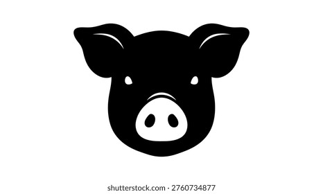 A simple black silhouette of a pig's head on a white background, representing a farm or animal icon. This image can be used for agricultural or food-related marketing and advertising materials.
