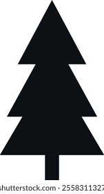 Simple, black silhouette of a pine tree depicted in a stylized, geometric form with three triangular sections representing the branches and a rectangular section representing the trunk