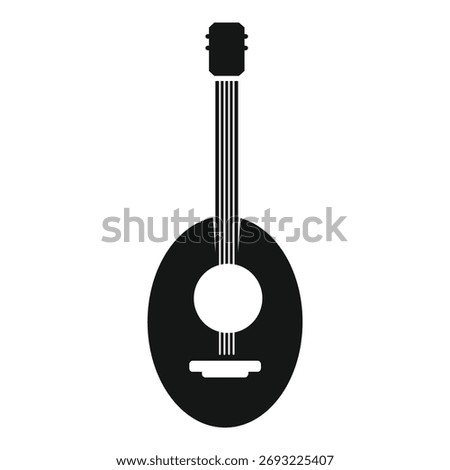 Simple black silhouette of a plucked string instrument with a round body and a short neck