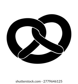 A simple black silhouette of a pretzel, isolated on a white background.