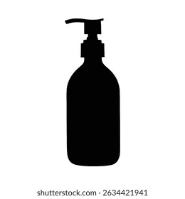 A simple, black silhouette of a pump bottle, ideal for various design applications. The distinctive feature is its minimalist silhouette style.