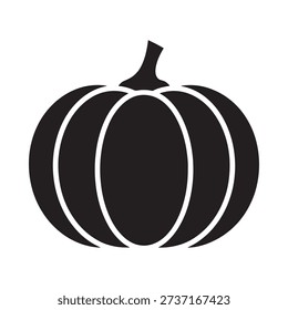 Simple black silhouette of a pumpkin with distinct ribbed segments and stem