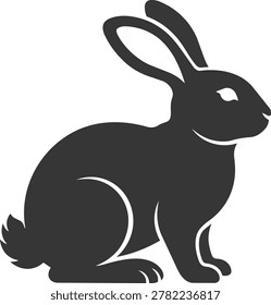 A simple black silhouette of a rabbit with long ears and a fluffy tail
