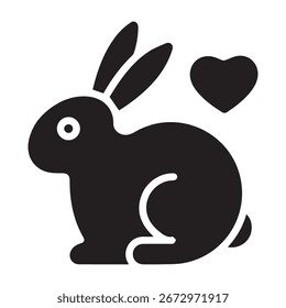 A simple black silhouette of a rabbit sitting with a small heart shape above its head, symbolizing love for rabbits.