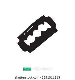 A simple black silhouette of a razor blade, often used to represent sharpness, precision, or danger in graphic design.