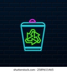 A simple black silhouette of a recycling bin. neon style.