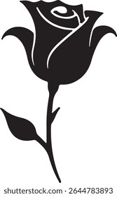 Simple black silhouette of a rose flower on a pale yellow background.