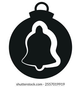 simple black silhouette of a round Christmas ball with a simple Christmas bell icon, for a variety of designs